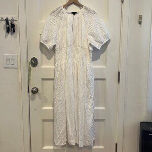J.Crew Provence smocked-waist midi dress in eyelet / White / XXL